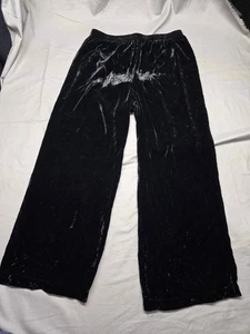 FROX Pants Womens Medium Black Velvet Wide Leg Pull On Rayon Silk Lounge Relaxed - Picture 1 of 6