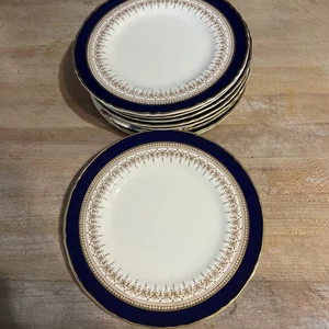 Royal Worcester Regency Blue Salad Plates Set of 9 - 8" - Picture 1 of 3