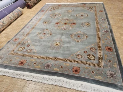 9x12 CHINESE RUG VINTAGE AUBUSSON PEKING DECO AUTHENTIC 100% WOOL ORIENTAL RUG - Image 1 of 4
