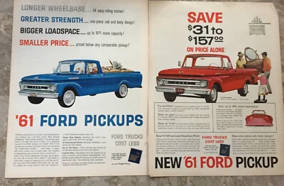 *LOT of 2* 1961 Ford Pick Up FOMOC Rack Box Twin I Beam *Orginal** car ad print Foto 1 de 3
