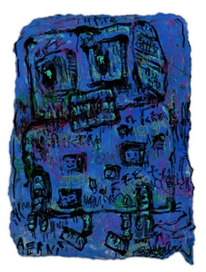 Original JUSTIN AERNI circa 2020 Painting ROBOT TRAPPED IN A BLUE SPEECH BUBBLE - Picture 1 of 1