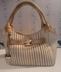 MC Satchel Beige With Gold Handbag Women Faux Snakeskin Purse Bag Western - Picture 1 of 11