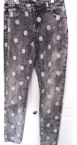 JUSTICE PREMIUM~Gray & White POLKA DOT JEANS~Girls 18 Regular~NWOT - Picture 1 of 4
