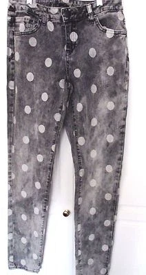 JUSTICE PREMIUM~Gray & White POLKA DOT JEANS~Girls 18 Regular~NWOT - Image 1 of 4