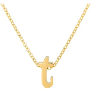 Gold Lowercase T Initial Letter Necklace For Women Stackable Pearl Beaded - Picture 1 of 4