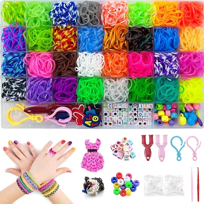 2500 Loom Bänder Set,40Gitter Kunststoff Gummibänder Kit 32 Farben Loops Gummis