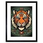 Regal Tiger Head Old School Tattoo Body Rockabilly Framed Wall Art Print 12X16