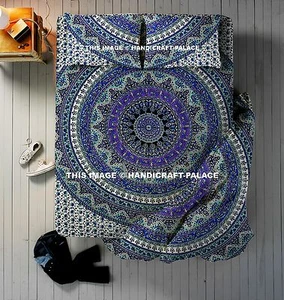 4 PCs Star Mandala Duvet Cover Indian Handmade Queen Quilt With Bedspread Set - Picture 1 of 3