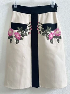 GUCCI Appliqué Grosgrain Floral Embroidered Wool-Silk A-Line Skirt size 38 - Picture 1 of 10