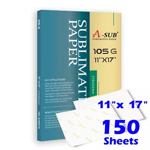 150 hojas de papel de sublimación A-SUB 11x17 para impresora de inyección de tinta con tinta de sublimación - Imagen 1 de 13
