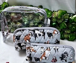 Vera Bradley DOG SHOW 3 Pc Cosmetic Kit Set Makeup Bag Pouch & Big Clear Carrier - Bild 1 von 9