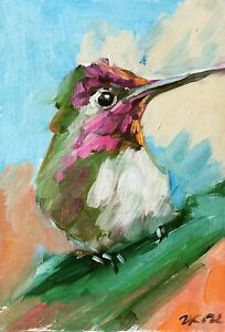Oil Painting Original Hummingbird Wildlife Bird Art Impressionism Signed