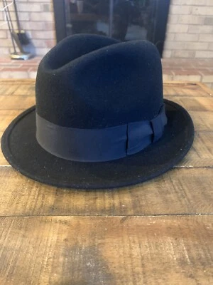 Vtg Mens Fedora Hat Black 100% Wool WPL 5923  Lana Laine Size Medium Made In Usa - Image 1 of 4