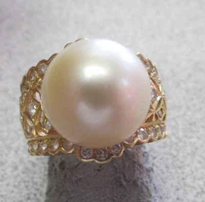  Anillo de diamantes y perlas del Mar del Sur de Tahití de 13 mm de oro de 18k talla 7 hacer oferta  Foto 1 de 4