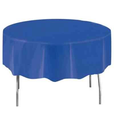 Celebrate! Disposable Plastic 84 inch Round Table Cover Electric Blue - Image 1 of 3
