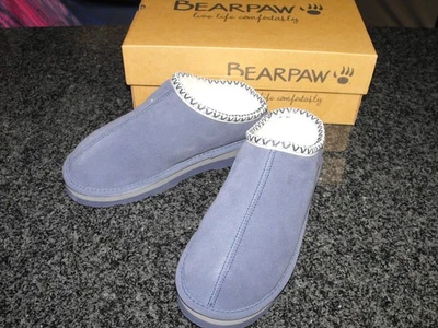 Zapatilla de piel de oveja Bearpaw Lucille repelente al agua y manchas azul gamuza mulas talla 10 Foto 1 de 4