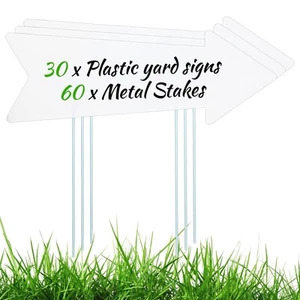 30 Pack Blank Arrow Signs with Stakes 17 x 6 Inches Yard Sales Signs Wedding ... - Picture 1 of 7
