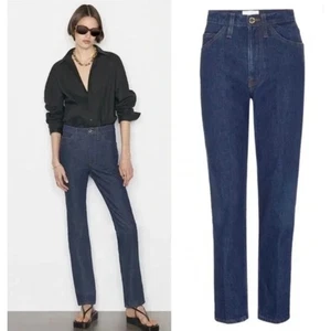 Pantalones de mezclilla para mujer FRAME Le Italy True rectos tiro alto lavado oscuro talla 32 - Imagen 1 de 10