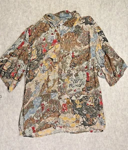 CITRON Santa Monica Asian Graphic Silk Button Up Men’s Shirt Size Large - Picture 1 of 5