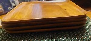Four Teak Wood Serving Trays Molded Square Trays Vtg Mid Century Modern - Picture 1 of 9