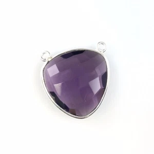 Bezel Gem Links - Sterling Silver - Large Trillion - 18mm - Amethyst Quartz -1pc - Picture 1 of 3