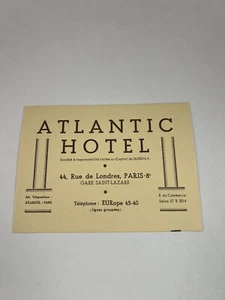Atlantic Hotel Business Card Flyer Paris France Vintage 1950s/60s Gare St Lazare - Picture 1 of 22