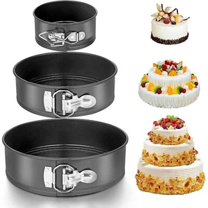 3PC Non Stick Baking Springfoam Round Cake Tin Tray Pan Set Kit Spring Loaded UK - Picture 1 of 10