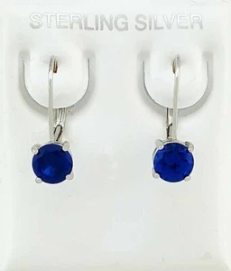 LAB CREATED 2.08 Cts BLUE SAPPHIRE DANGLING EARRINGS .925 Sterling Silver - NWT - Picture 1 of 4
