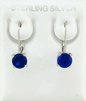 LAB CREATED  2.08 Cts BLUE SAPPHIRE DANGLING EARRINGS .925 Sterling Silver - NWT - Image 1 of 4