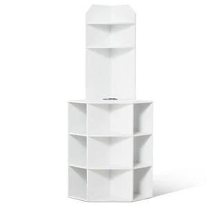 64" Corner Storage Cabinet with Charging Station Adjustable Shelves White - Picture 1 of 12