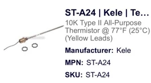 ST-A24 Temperature Probe 9” Yellow Wire 1/2” NTP Kele Precon (shelf 47) - Picture 1 of 4