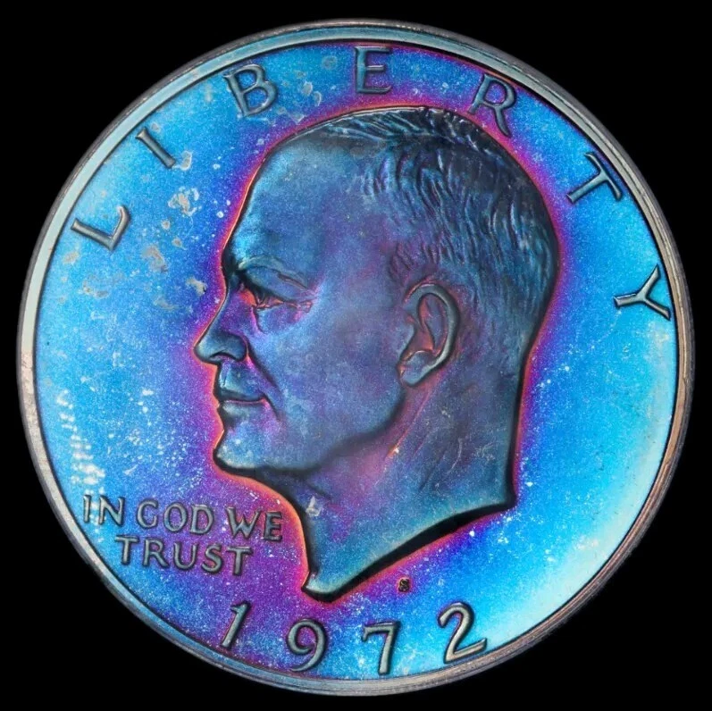 1972 S $1 Eisenhower Ike Dollar ANACS PR65DCAM Monster Toned Neon Blueberry - Image 1 of 4