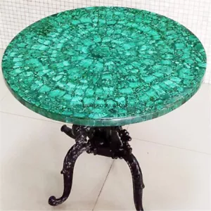 Green Malachite Stone Round Bedside Table Tops Handmade Bedroom Decor Furniture - Picture 1 of 6