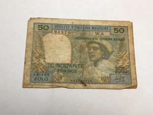 Billet Institut D'émission Malgache 50 Francs (8-49/A0-72) - Picture 1 of 2
