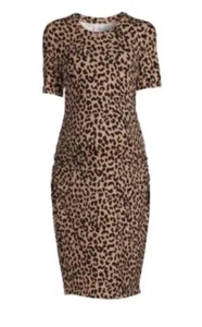 Time and Tru Maternity Short Sleeve Leopard Dress XL Scoop Neck Side Ruching - Picture 1 of 8