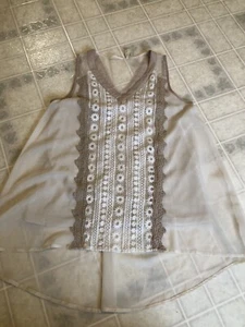 Anthropologie Ryu Lace Netting Overlay Tank Cream Pleated back Sz Small - Picture 1 of 4
