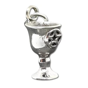 Chalice Pentagram Charm Goblet 3d Wicca Pentacle Pagan Witch 925 Sterling Silver - Picture 1 of 21
