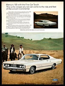 1968 MERCURY Park Lane White 2-door Hardtop Classic Car AD w/3 gals on horses - Picture 1 of 3