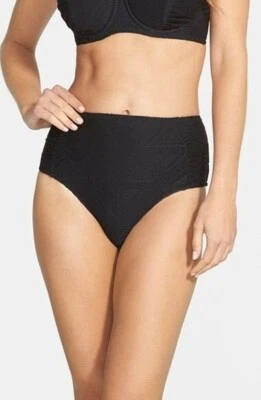 Traje de baño Jessica Simpson de ganchillo para mujer negro parte inferior de bikini cintura alta talla S Foto 1 de 4