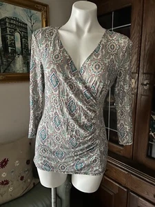 Dana Buchman Women Multicolor Rayon V-Neck Long Sleeve Paisely Shirt Medium - Picture 1 of 7