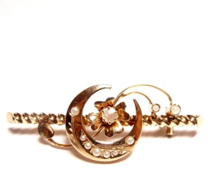Brooch Antique Italian Fine Ottocento Gold Solid 18K Beads And Nacre - Picture 1 of 6