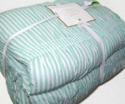 Edredón Pottery Barn Adolescente Aqua Pool Verde Arpa Acanalada Rayas Completo Queen Punto Foto 1 de 4