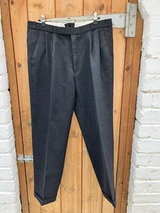 Vintage Hector James Wool Blend Flannel Pleated High-Waist Trousers Grey W34 L28 - Picture 1 of 11