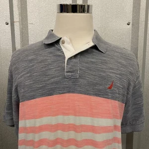 Camisa Polo Nautica Para Hombres Grande Manga Corta Gris Rosa Rayas Cuello Pecho Logo - Imagen 1 de 12