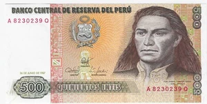 1987 Peru 500 Intis P134b Banknote UNC - Picture 1 of 2