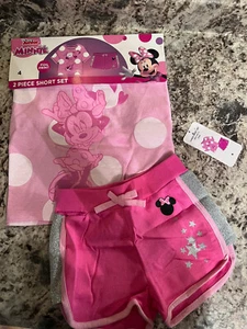 Disney Minnie Mouse Girls Size 4 shirt short 2 Piece set Pink NEW - Picture 1 of 3