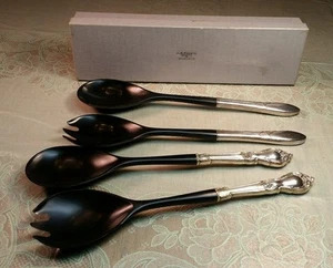 2 Paar Mid Century RLB Rogers Lunt Bowlen Sterlingsilber Löffel Salat Servieren - Bild 1 von 7