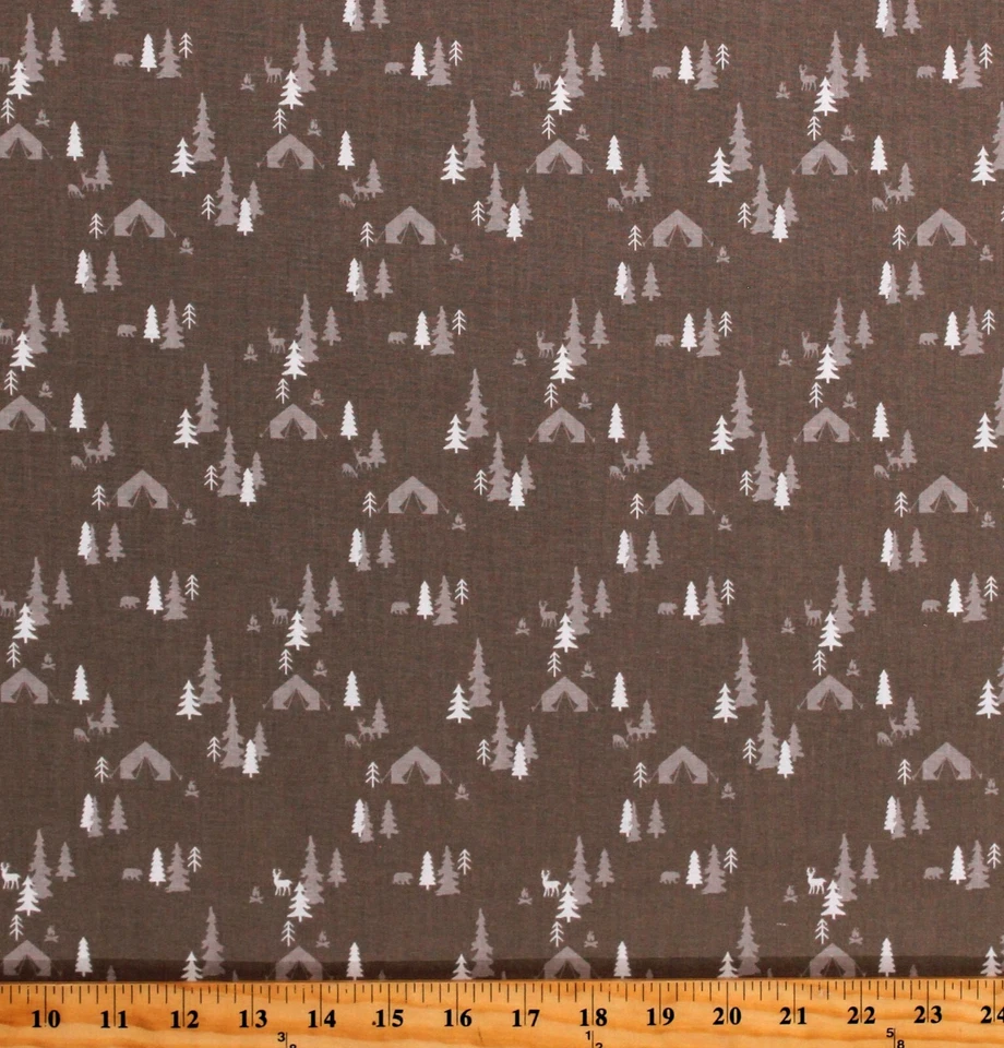 Cotton Camping Tents Woods Trees Glamp Camp Fabric Print by the Yard D689.69 - Image 1 of 1