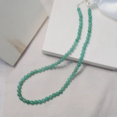 Natural Green Aventurine Smooth Round Gemstone Beaded Necklaces 24'' Men & Women - Image 1 of 4