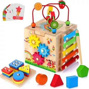 Unisex Wooden Activity Cube Montessori Toys Educational Learning for Kids. - Picture 1 of 6